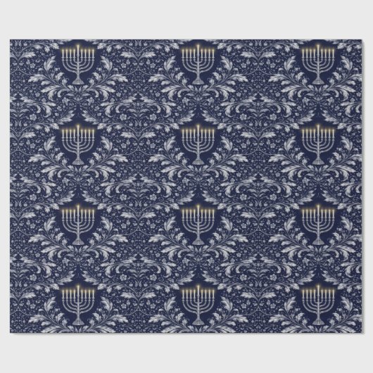 Papier Cadeau Deep Navy Menorah William Morris Pattern (Plat)