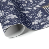 Papier Cadeau Deep Navy Menorah William Morris Pattern (Coin rond)