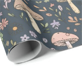 Papier Cadeau Deep Slate Blue Moody Mushroom Seamless Pattern (Coin rond)