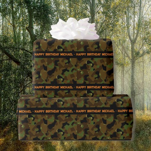 Papier Cadeau Deep Woods Camo Ajouter texte et nom Anniversaire