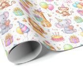 Papier Cadeau Défilé d'animaux de fête – Conception d'anniversai (Coin rond)