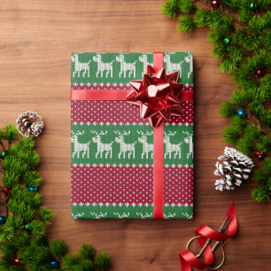 Papier Cadeau Défilé de rennes tricoté