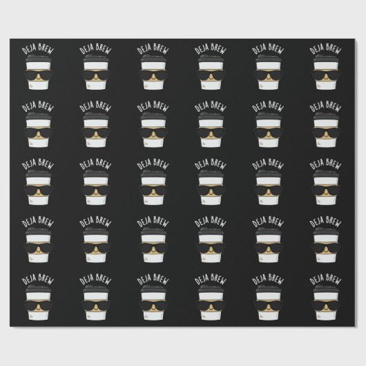 Papier Cadeau Deja Brew Funny Coffee Pun Dark BG (Plat)
