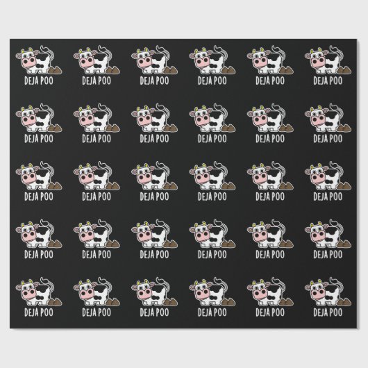 Papier Cadeau Deja Poo Funny Cow Poop Pun Dark BG (Plat)
