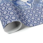 Papier Cadeau Del Bleu Blanc Fleur Oiseau Collage Découpage (Coin rond)