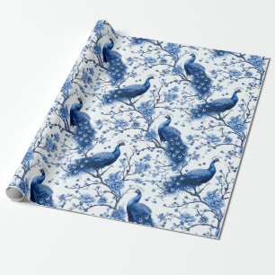 Papier Cadeau Delft Blue Vintage Blue Chinoiserie Peacock
