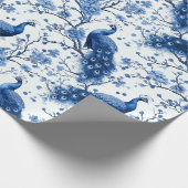 Papier Cadeau Delft Blue Vintage Blue Chinoiserie Peacock (Coin)
