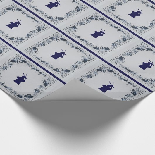 Papier Cadeau Delft, moulin à vent en tuiles bleues de Delft (Coin)
