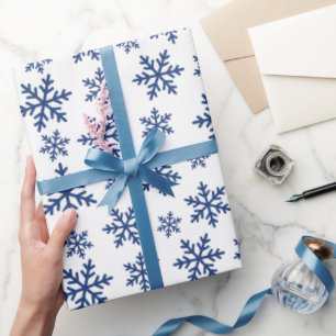 Papier Cadeau Délicat Blue Flocon de neige Hiver Blanc Seamless