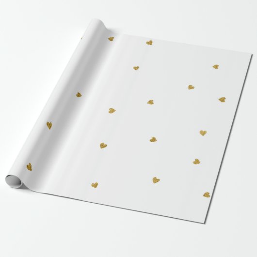 Papier Cadeau Délicat Coeurs d'Or Confetti Dots Blanc (Déroulé)