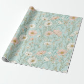 Papier Cadeau Delicate Pastel Wildflower Mint Floral Pattern (Déroulé)