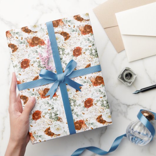 Papier Cadeau Delicate Terracotta Floral Botanical Gold Leaf (Cadeaux)