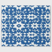 Papier Cadeau Delicate White Star-Shaped Floral Pattern on Blue  (Plat)