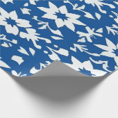 Papier Cadeau Delicate White Star-Shaped Floral Pattern on Blue  (Coin)