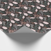 Papier Cadeau Délicates oeillets roses avec fleurs Feuilles vert (Coin)