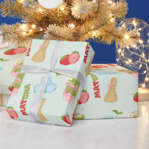 Papier Cadeau Délicieux Matcha aux Fraises avec Ruban