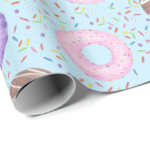 Papier Cadeau Delicious Donuts Wrapping Paper on Blue (Coin rond)
