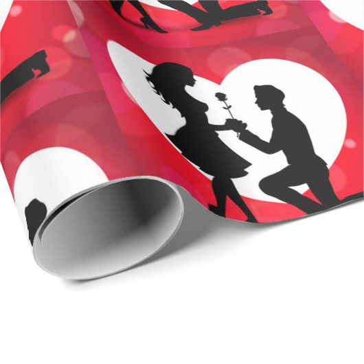 Papier Cadeau Demande silhouette cœur rouge (Coin rond)