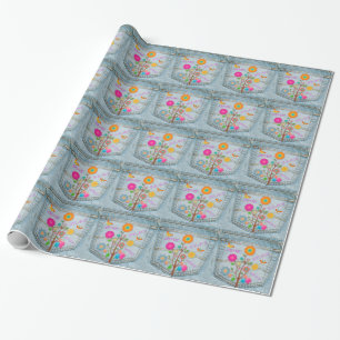 Papier Cadeau Denim Back Fleurs de poche Paix Aimer Espoir