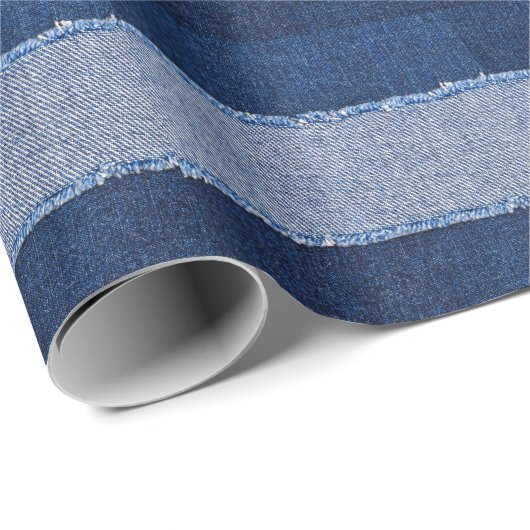 Papier Cadeau Dénim déchiré : tissu de jean bleu. (Coin rond)