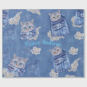 Papier Cadeau Denim Jean poches, chatons et dentelle (Plat)