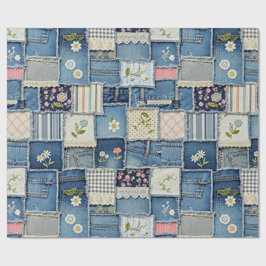 Papier Cadeau Denim Patchwork (Plat)