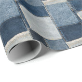 Papier Cadeau Denim Patchwork : Motif textile Vintage (Coin rond)