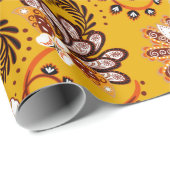 Papier Cadeau Dense floral ornemental dessiner à la main fleurs  (Coin rond)