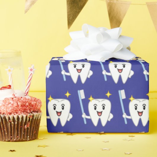 Papier Cadeau Dent Heureuse Avec Brosse à Dents (Fête d'anniversaire)
