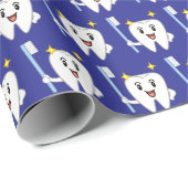 Papier Cadeau Dent Heureuse Avec Brosse à Dents (Coin rond)