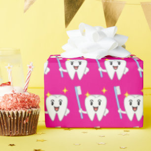 Papier Cadeau Dent Heureuse Avec Brosse à Dents