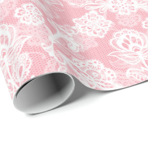Papier Cadeau Dentelle blanche en rose Rose