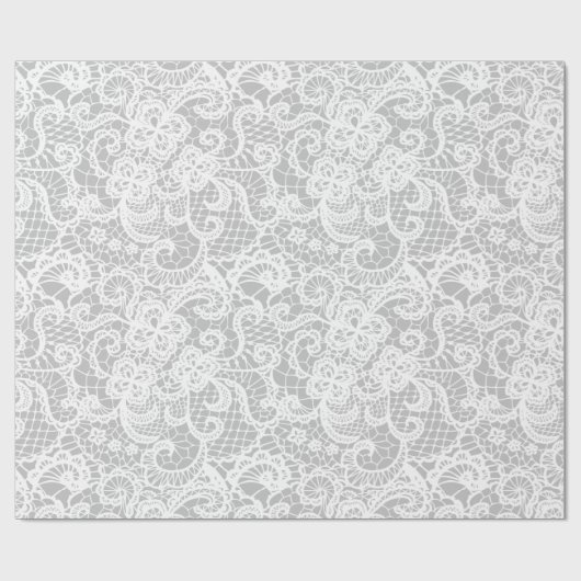 Papier Cadeau Dentelle blanche sur gris (Plat)