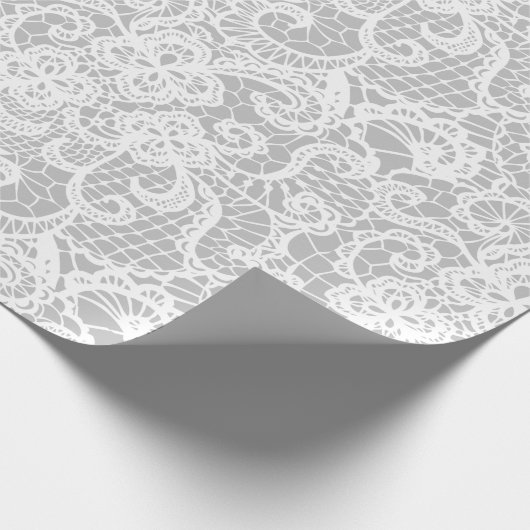 Papier Cadeau Dentelle blanche sur gris (Coin)