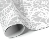 Papier Cadeau Dentelle blanche sur gris (Coin rond)