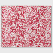 Papier Cadeau Dentelle Blanche Sur Papier À Enveloppement Rouge (Plat)