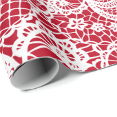 Papier Cadeau Dentelle Blanche Sur Papier À Enveloppement Rouge (Coin rond)