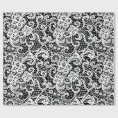 Papier Cadeau Dentelle Blanche Sur Papier Noir (Plat)