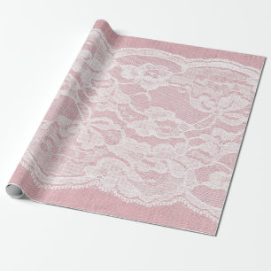 Papier Cadeau Dentelle blanche sur Pastel Lin rose Texture