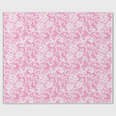 Papier Cadeau Dentelle blanche sur rose (Plat)