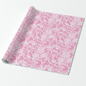 Papier Cadeau Dentelle blanche sur rose (Déroulé)
