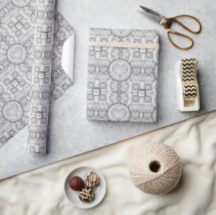 Papier Cadeau Dentelle en céramique Gris