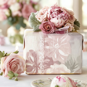 Papier Cadeau Dentelle et bande de Rose poussiéreux