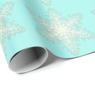 Papier Cadeau Dentelle glacée Snowflake hiver blanc et turquoise