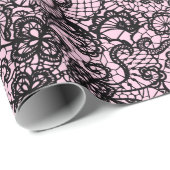 Papier Cadeau Dentelle noire en rose (Coin rond)