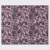 Papier Cadeau Dentelle noire sur papier d'enveloppement rose (Plat)