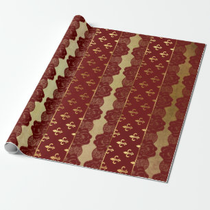 Papier Cadeau Dentelle rouge d'or héraldique royale VIP de