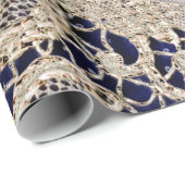 Papier Cadeau Dentelle Vintage Tan Sur Marine (Coin rond)