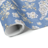 Papier Cadeau Dentelles et perles texturées Denim (Coin rond)