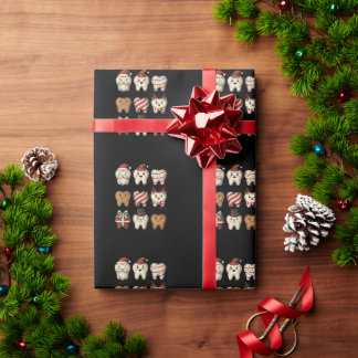 Papier Cadeau Dents de Noël Dentiste Santa Gâteau Dentiste